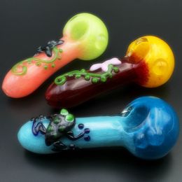 Latest Colorful Pyrex Thick Glass Pipes Dry Herb Tobacco Filter Handpipes Innovative Design Frog Flower Decorate Handmade Smoking Cigarette Holder DHL Free