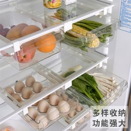 Kitchen Fruit Food Eggs Storage Box Plastic Clear Fridge Organiser Slide Under Shelf Drawer Box Rack Holder Refrigerator Drawer 220719