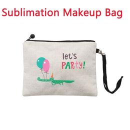 Sublimation Blanks Cosmetic Bag Favour Linen Multi-function Coin Purse Soild Colour Mobile Phone Bags Outdoor Portable Makeup Pouch F0413