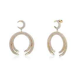 New Fashion Iced Out Stud Earring Moon Design Full Zircon Drop Earrings Women's 925 Silver Post Hip Hop Earrings