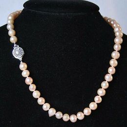 Charming 7-8MM Natural Pink Akoya Cultured Pearl Hand Knotted necklace