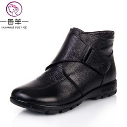 MUYANG Chinese Brands Winter Shoes Woman Genuine Leather Flat Snow Boots Casual Ankle Boots Women Warm mother shoes Women Boots Y200915