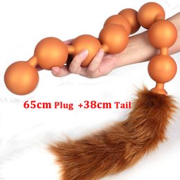 Super Huge Luminous Egg Spawn Training Anal Beads Deep Vaginal Anus Dilator Silicone Tail Butt Plug DBSM sexy Toys For Men Women
