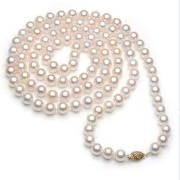 7-8mm perfect Akoya white pearl necklace 36 inch 14k