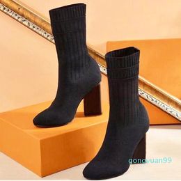 2022 autumn winter socks heeled heel boots fashion sexy Knitted elastic boot designer Alphabetic women shoes lady Letter Thick high heels Large size 35-42 us5-us11