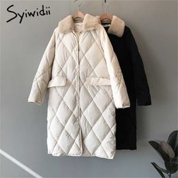 Syiwidii ​​Winter Women Jacket, estilo coreano de algodão longo e acolchoado de pêlo colar