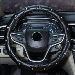 Steering Wheel Covers Universal 38cm Cover Bling Rhinestones Crystal Car Handcraft Soft Leather For Girls La V6R6Steering