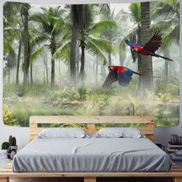 Tapestries Forest Tropical Rainforest Tapestry Wall Hanging Landscape Art Printing Cloth Beach Picnic Rug Camping Tent Pad Home Decor