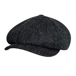 Berets 100% Wool Men's Brand Winter High Quality Black Sboy Caps Herringbone Octagon Cap 2022 Women Gatsby Flat Hat BJM39Berets