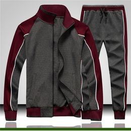 Tracksuit for Men Side Stripe Autumn Men Sports Wear Running Suit Male Sets Long Sleeve Fleece Tracksuit Men High Quality 201128