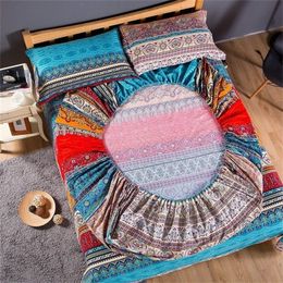 Bohemian cotton Fitted Sheet Mattress Cover pillowcase Home Textile queen size bed linen bed Cover 201120