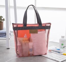 Portable Mesh Transparent Toiletry Handbag Large Capacity Cosmetic Organizer Bags Outdoor Travel Beach Bag Makeup Tote Bag JLE14183