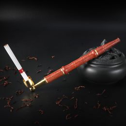 pipe New solid wood bamboo detachable pull rod filter pipe dual-purpose straight stem tobacco bag