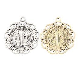 medalla san benito Charms Exorcism Medal Michael the Protector Charm Beads Antique Silver/bronze/gold 33mm Pendant L1763 6pcs/lot