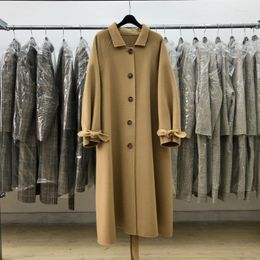 Women's Wool & Blends Korean High Quality 2022 A Line SIngle Button Long Overcoat Blue Trench Coat For Women Outwear LX1955 Bery22