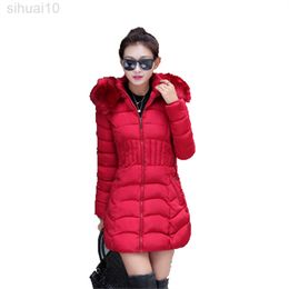 Winter Women's Cotton Coat New Korean Version Of The Slim Hooded Grey Green Black Mid-length Cotton Clothes L220730