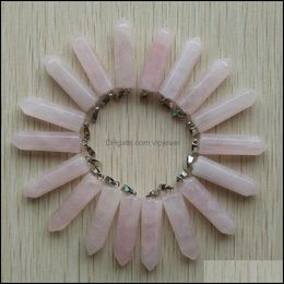 Charms Jewellery Findings Components Assorted Natural Stone Pink Quartz Pendants Point Hexagonal Pillar Pendant For Diy Dhxck