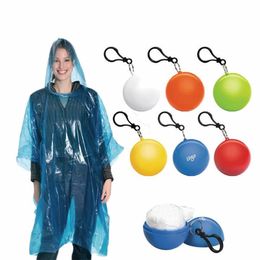 Portable Raincoat Ball Women Men Outdoor Rainwear Waterproof Disposable Camping Hooded Ponchos Plastic Keyring Rain Cover 220427