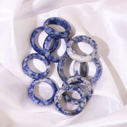 Natural Stone Wide 6mm Sodalite Finger Rings Unisex Created Circle Reiki women Jewelry Gifts