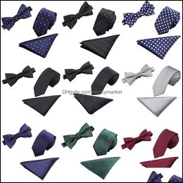 Neck Ties Fashion Accessories Men Tuxedo Jacquard Woven Necktie Bow Tie Handkerchief Party Pocket Square Set Bwtqn0086 Drop Delivery 2021 Mr