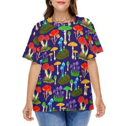 Women's Plus Size T-Shirt Mushroom Foray T-Shirts Colourful Mushrooms Streetwear T Shirt Short-Sleeve Woman Hip Hop Tshirt Beach Pattern Top