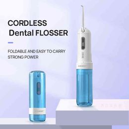 dental water jets NZ - AZDENT Cordless Oral Irrigator Portable Water Dental Flosser Rechargeable Battery 4 Modes Nose Clean 5 Jet Tips 220514
