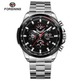 style FORSINING New Automatic Watch Mens Multi-function Stainless Waterproof Complete Calendar Military Automatic Watches Montre Relogio