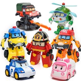 6pcs/Set Robocar Poli Korea Toys Transformation Robot Poli Amber Roy Car Model Anime Action Figure Doll Toys For Children Gift X052967