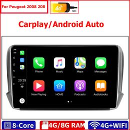 -Android 10.0 Car DVD Multimedia Player Radio Head Unit For Peugeot 2008 208 2012-2019 Avec 10,1 pouces 2Din 3G / 4G GPS Radio vidéo stéréo carplay DSP Bluetooth RDS USB Camera