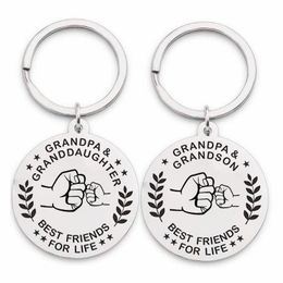 Stainless Steel Keychain Pendant Metal Round Family Key Chain Grandpa Affection Keyring Creative Gift 30MM