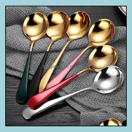 Spoons Flatware Kitchen Dining Bar Home Garden Ice Cream Dessert Spoon Candy Handle Coffee Gold Stainless Steel Kitchen Ba Dhjxw