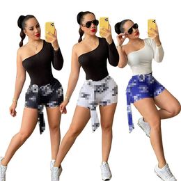 Summer Clothing Outfits Designer Tracksuits Women Two Piece Set One Shoulder T Shirt Jogger Sport Suit Fashion Letter Print K157