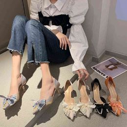 Dress Shoes 2022 New Fashion Black Orange High Heels Female Kitten Shallow Mouth Pointed Toe Sexy Hollow Women s 5cm Heel 220425