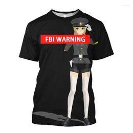 Men's T Shirts Jumeast Manga 3D Graphic Funny Printed FBI WARNING Arres Shirt Cartoon Plus Size Anime Clothes Personality Streetwear