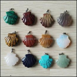Charms Carved Flower Shape Assorted Natural Stone Crystal Pendants For Necklace Accessories Jewellery Making Drop Delivery 202 Yydhhome Dh5Ye