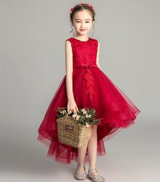 Girl's Dresses Red Lace Kids For Girls Wedding Dress Elegant Princess Gown Children Evening Party Flower Costume