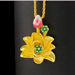 lotus pendant necklace sand gold necklace ancient method burnt blue green leaf lotus flower necklaces