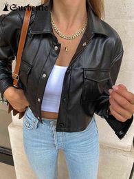 SUCHCUTE Women Gothic Long Sleeve Leather Jacket 2022 Streetwear Hip Hop Grunge Dark Crop Jackets Vintage 90s Outfits Punk Style L220728