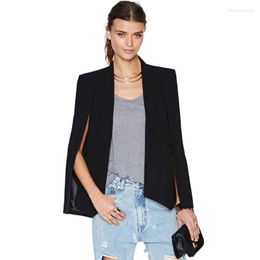 Women's Suits & Blazers 2022 Fashion Cloak Cape Blazer Women Coat Black Lapel Split Long Sleeve Outerwear Pockets Solid Casual Suit Jacket W