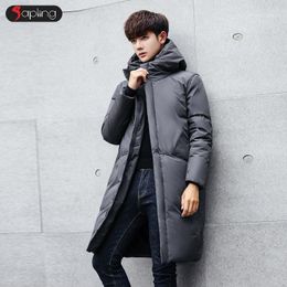 Men's Down & Parkas Hooded Jackets Mid Length Thicken Winter Jacket Men Korean Slim Young Male Warm Zipper White Duck Coats Phin22