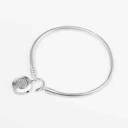 Genuine 925 Sterling Silver Charm Bracelets Signature Padlock Moments Smooth Bracelet for Women Fit Pandora Charms Beads DIY Jewelry 597092CZ