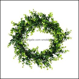 Decorative Flowers Wreaths Festive Party Supplies Home Garden Simation Green Plant Artificial Wreath Garland Office Decor Farmhouse Hawaii