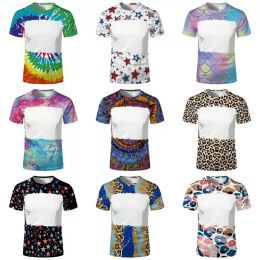 Party Favor 31 Patterns Sublimation Blank Leopard Bleached Shirts Heat Transfer Printed 95% Polyester T-Shirts for Adult and Children
