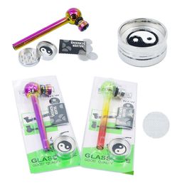 Smoking Tobacco Pipe Sets with 1pcs Herb Grinder&Mesh Pocket Screen Metal Smoke Pipes for Glass Bong Dab Rig accessories