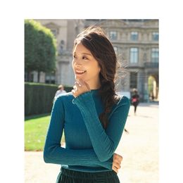 INMAN Spring Arrival Stand Collar All Match Fit Shape Basic Style Long Sleeve Women Knitwear Sweater 201225