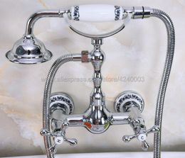 Bathroom Shower Sets Polished Chrome Faucet Bath Mixer Tap Wall Mounted Hand Held Head Kit Kna193Bathroom