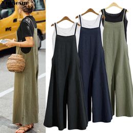 Women Loose Dungarees Long Pockets Rompers Jumpsuit Pants Trousers jumpsuits for women rompers Plus size 210608