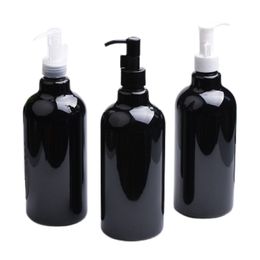 Packing Empty Black Plastic Bottle Round Shuolder PET Lotion Press Pump Bring Card Buckle Portable Refillable Cosmetic Packaging Container 500ml