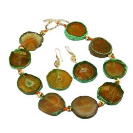 mexican black onyx Canada - 40x45mm Orange Green Agate Rough Druzy Geode Freeform Slab Nugget Gems Stone Necklace Earrings Sets For Lady
