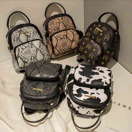NXY School Bags Pu Leather Women's Backpack Casual Fashion Snake Print Cow Pattern Girl's Mini Bag 220802
